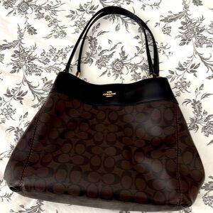Genuine Coach Lexy Handbag; Dark Brown with Black Trim